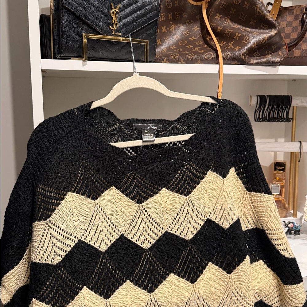 Black and Cream Chevron Knit Sweater